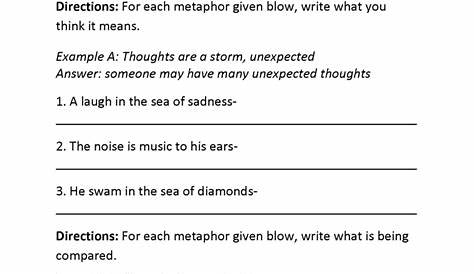 metaphor worksheet 5th grade