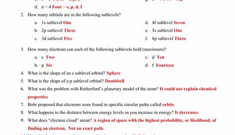 Electrons In Atoms Worksheets Answers