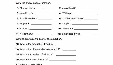 Writing Expressions Worksheet 5Th Grade - Pre Algebra Worksheets