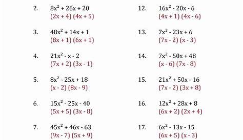 50 Factoring Worksheet Algebra 2