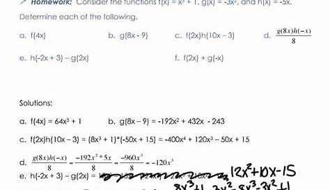 operations on functions worksheet