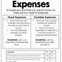 Fixed And Variable Expenses Worksheets