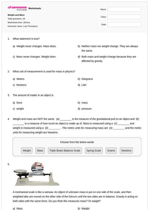 50+ Mass and Moles worksheets for Class 7 on Wayground | Free & Printable