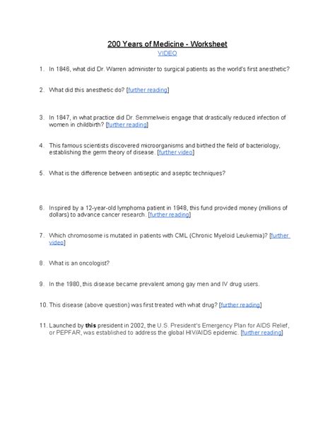 200 Years of Medicine KEY - Historical Overview Worksheet - Studocu