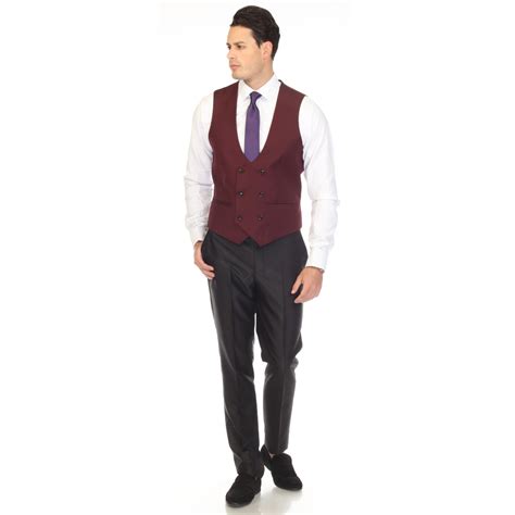 Men's Double Breasted Vest Set – Burgundy, Bow Tie, Tie & Pocket Square ...