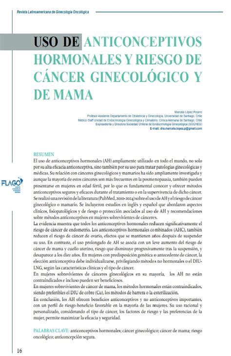 USO DE ANTICONCEPTIVOS HORMONALES Y RIESGO DE CÁNCER GINECOLÓGICO Y DE ...