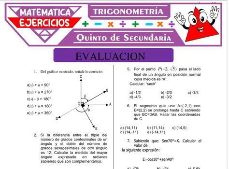 Evaluación de Trigonometría para Quinto de Secundaría ...