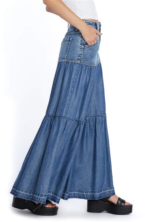 Wash Lab Denim Contrast Tiered Denim Maxi Skirt | Nordstrom | Denim ...