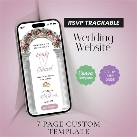 Buy Mauve Floral Wedding Website Template, Animated Canva E-invite With ...