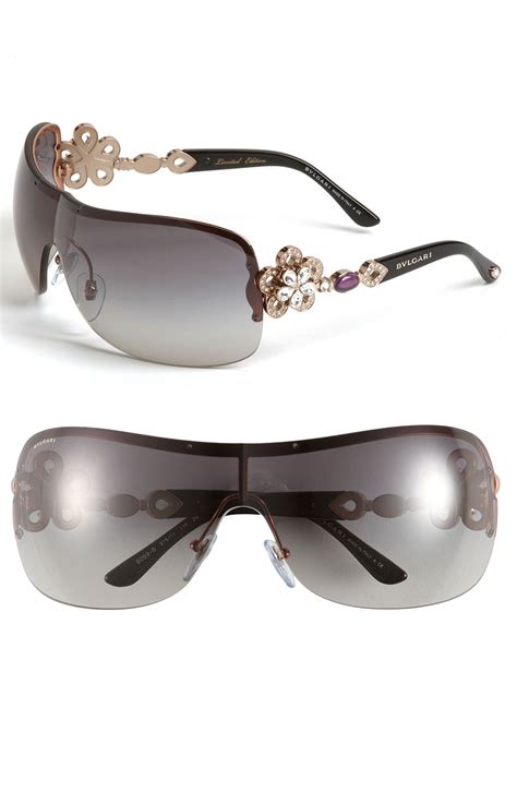 BVLGARI 63mm Crystal Temple Rimless Shield Sunglasses | Nordstrom