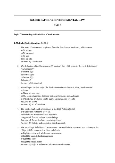 Environmental Law (ENV 101): Study Guide for Internal Exams - Studocu