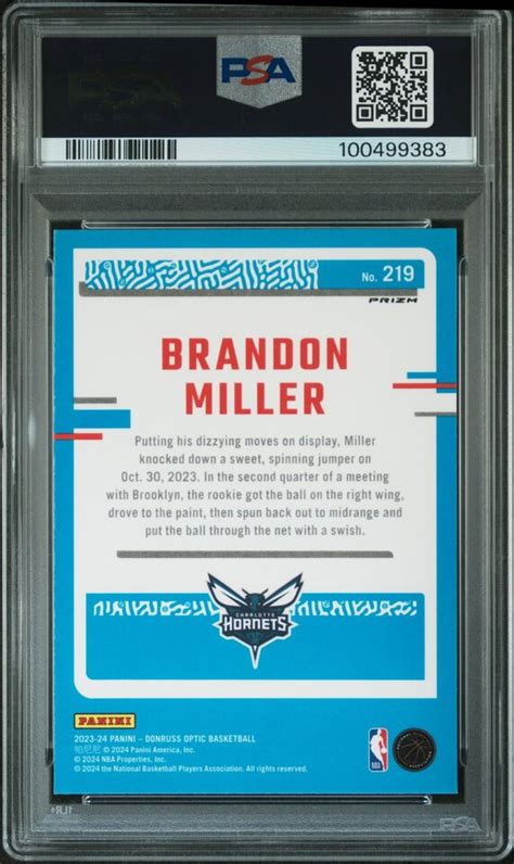 Panini Donruss Optic Purple Brandon Miller Rookie Rc Psa Ebay