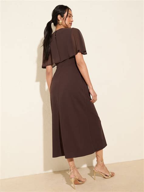 Buy Friends Like These Chocolate Brown Scuba Midi Dress With Chiffon ...