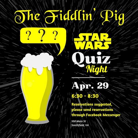 Star Wars Quiz Night at The Fiddlin Pig, 100 Main Street, Smithfield ...