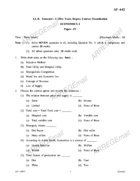 LL.B. Exam: Economics Questions & Short Notes (Course Code 2330) - Studocu