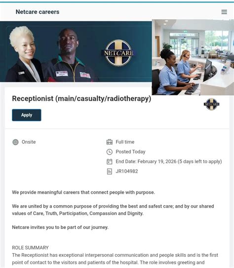 📌NETCARE is hiring! Receptionists Salary: R8,000- R15,000 p/m Requir ...