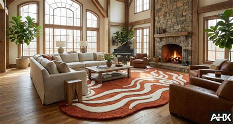 Buy Rust Orange Abstract Rug – Hand-tufted Wavy Ivory Pattern Online in ...