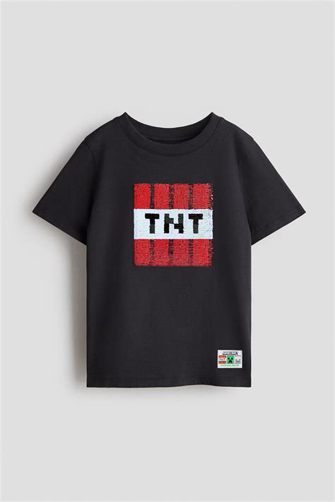 Reversible sequin T-shirt - Dark grey/Minecraft - Kids | H&M IN