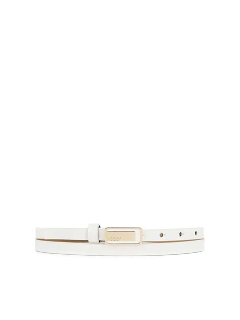 Women's Narrow White leather belt with rectangular buckle KAILANI