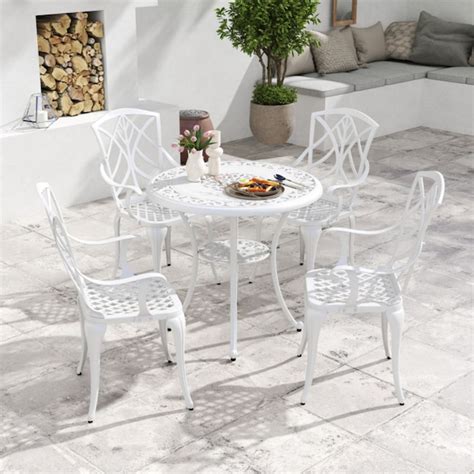 Clihome Cast Aluminum 5 -Piece White Patio Dining Set Aluminum Round ...