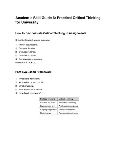 Academic Skill 6 Critical Thinking - Academic Skill Guide 6: Practical ...
