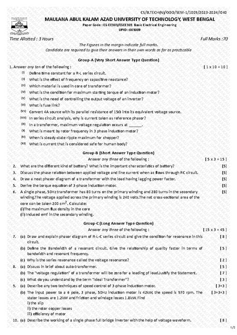 ES-EE101 Basic Electrical Engineering Midterm Exam Questions - Studocu
