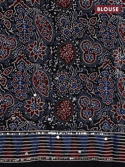 Modal silk saree black with allover ajrakh prints & pita work and embr ...
