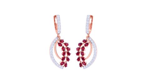Curved Radiance Ruby Hoop Earrings In Gold - 1.07 Ct Diamond Cluster ...