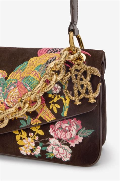 Suede Bag With Naturalistic Pattern in Brown for Women | Roberto Cavalli®