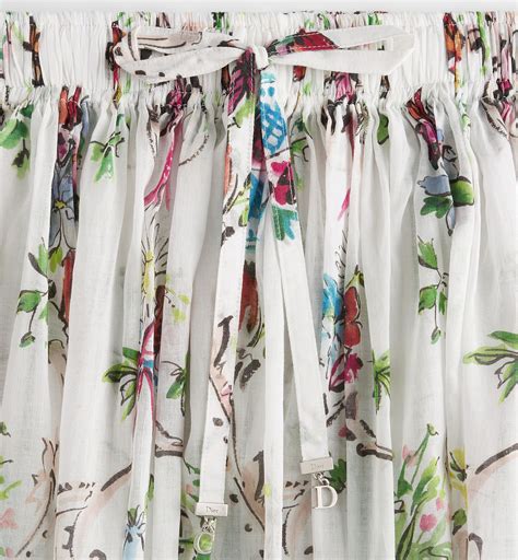 Dioriviera Mid-Length Flared Skirt White Cotton Muslin with Multicolor ...