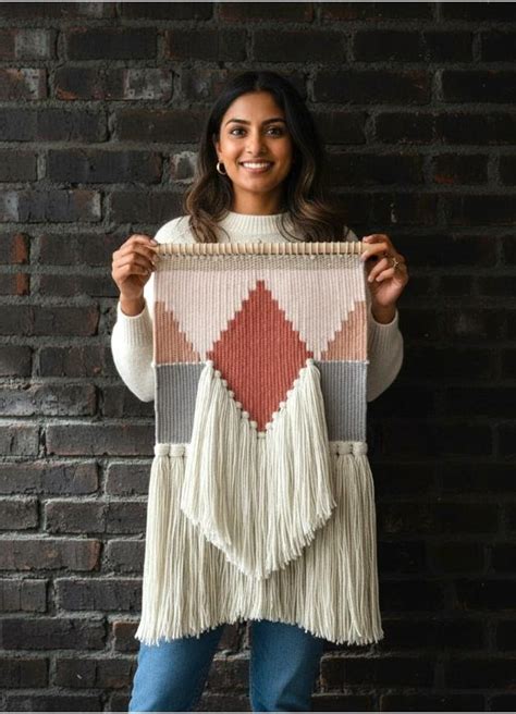 Buy Boho Wall Hanging With Fringe, Terracotta Cream Gray Woven Tapestry ...