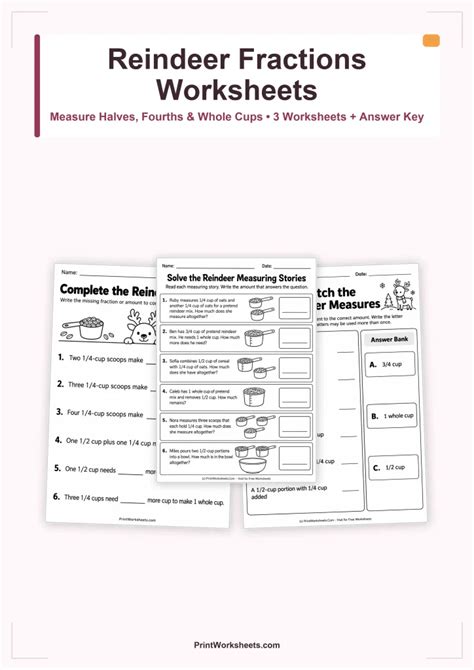 Reindeer Fractions Worksheets for Grades 2-3 – Free PDF