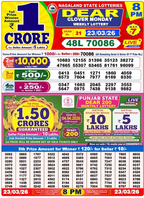 Dear Lottery Result 23.03.26 Nagaland State