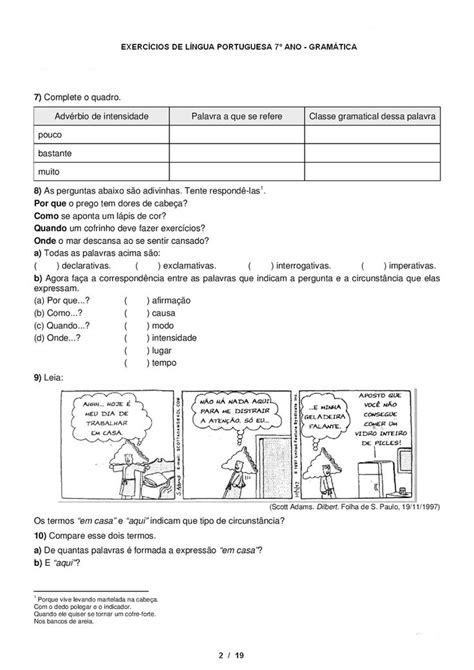 Gabarito Atividade De Portugu S Quest Es Sobre Adv Rbios Ano