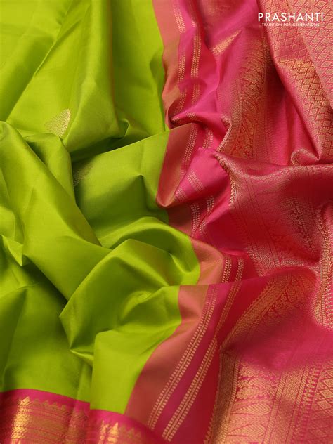 Pure kanchipuram silk saree light green and peach pink with zari woven ...