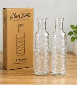 Clear Glass Water Bottle with Embossed Bubble Texture Design | Textured ...