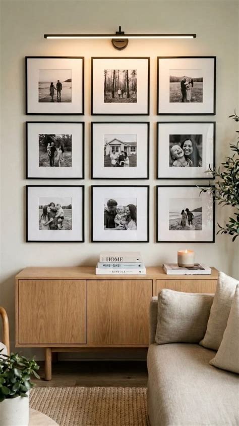 Clean Symmetrical Memory Wall Gallery Grid Living Room Art | Large wall ...