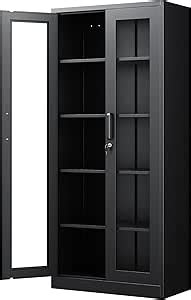 PEUKC - Vitrina con puertas de vidrio, vitrinas con 4 estantes ...