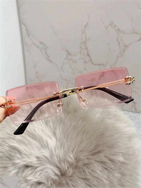 1 peça óculos de moda retangulares sem moldura metálicos, rosa ...