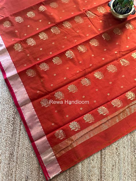 Rust Chanderi Butta Silk Saree BSC024 – Rewa Handloom