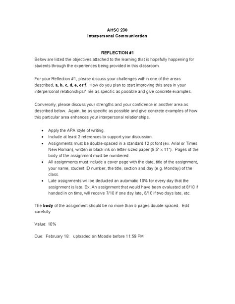 AHSC 230 Reflection #1: Enhancing Interpersonal Communication Skills ...