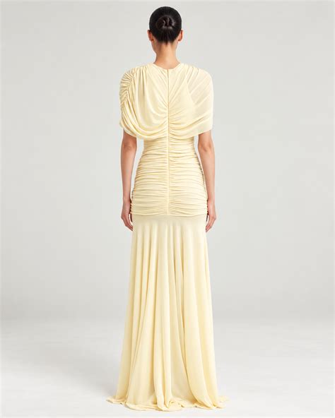 Enilty Yellow Mesh Ruched Maxi Dress – HERMUSE