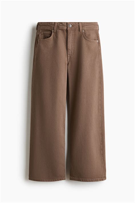 Women's Beige Wide High Waist Ankle Jeans | H&M IN