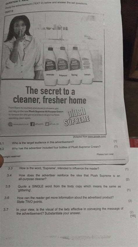 Study the advertisement (TEXT D) below and answer the set questions. TEX..