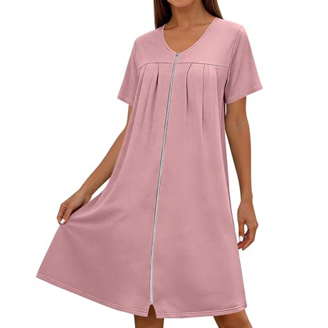 Admvng Womens Full Zip Front Home Dress Short Sleeve Nightgown Loose ...