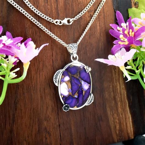 Buy Purple Oyster Turquoise Pendant Necklace, 925 Sterling Silver ...