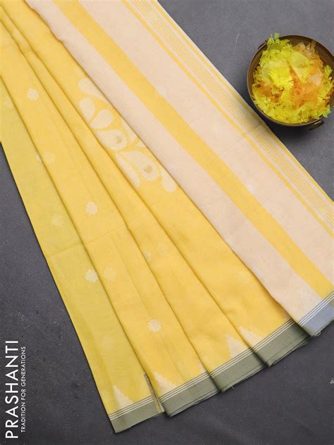 Khadi cotton saree yellow and grey with thread woven buttas and temple ...