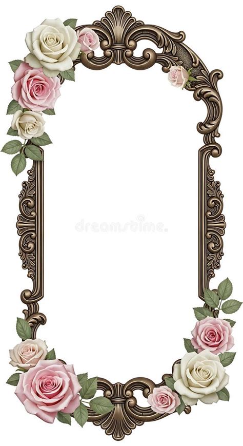 Ornate Frame with Pink and White Roses Stock Illustration ...