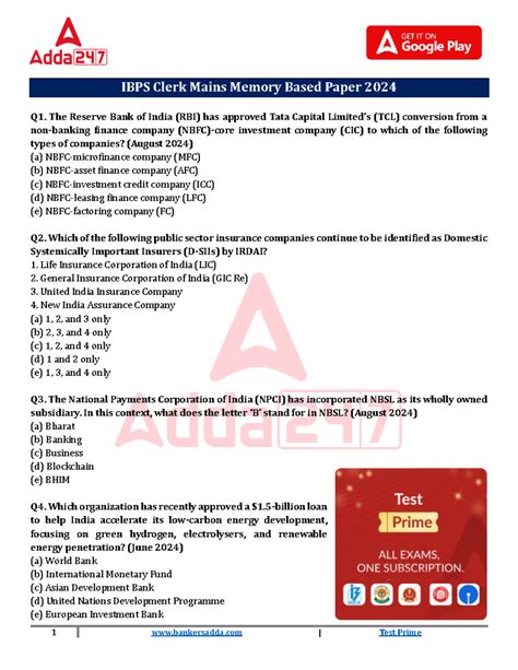 IBPS Clerk Mains Memory Based Paper 2024: Key Questions and Insights ...