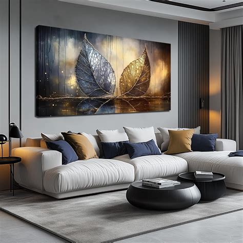 Amazon.com: JuhaiArt Blue Leaf Canvas Picture Large Prints Bedroom Gold ...